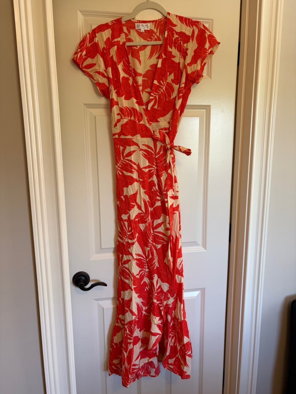 XIX Palms Wrap Maxi Dress in Orange Floral Print - Picture 2 of 5
